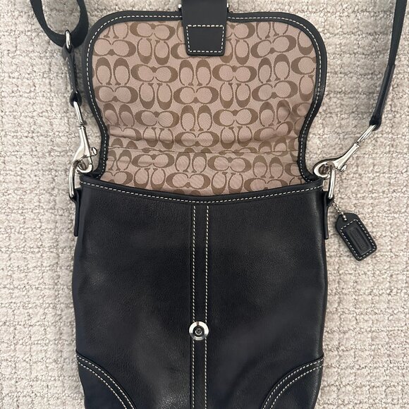 Coach Vintage Soho Flap Crossbody Bag Black Leather Shoulder Hobo - Picture 2 of 6